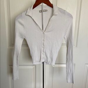2Bella White Ribbed Button-Down Women's Shirt